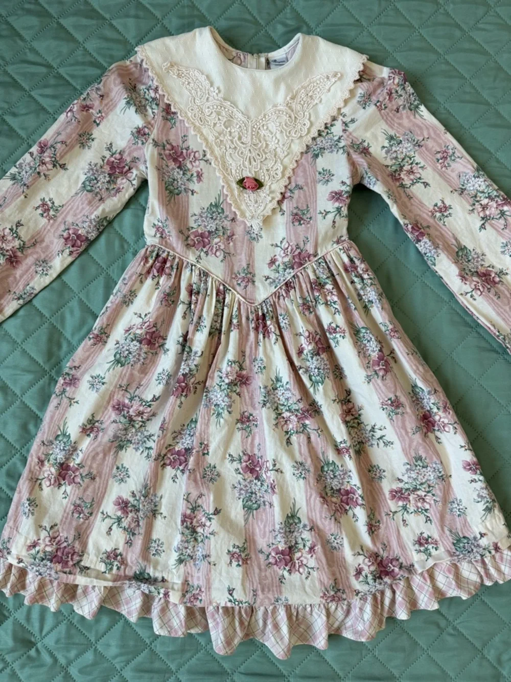 Vintage Bryan Girls Floral Dress Lace Collar Prairie Cottagecore Pink Size 7